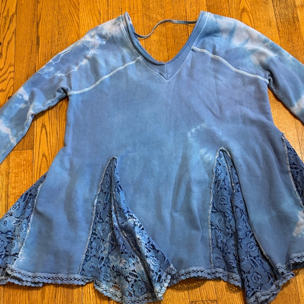 Free People Blue Tie-Dye Lace Long Sleeve Top - Picture 7 of 7